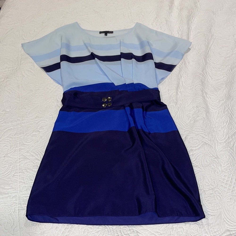 Blue and Navy striped belted dress